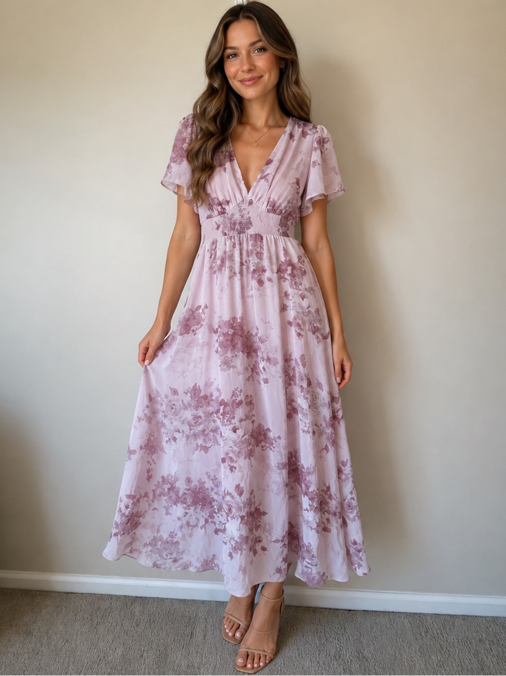 Baltic Born Pink Blush Floral Alexandria Maxi Dress Size Medium - Picture 7 of 7